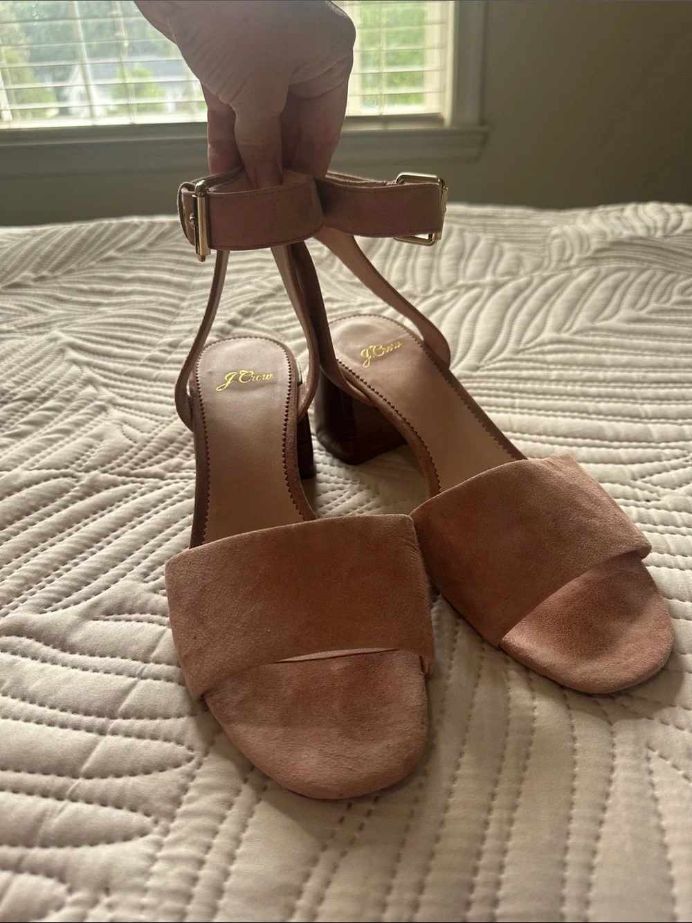 J. Crew Suede Ankle-Strap Block Heel Sandals - Blush